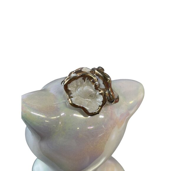 Vintage Ceramic Cat Figurine Lusterware Iridescent Finish Gold Crown Headpiece - Picture 8 of 9